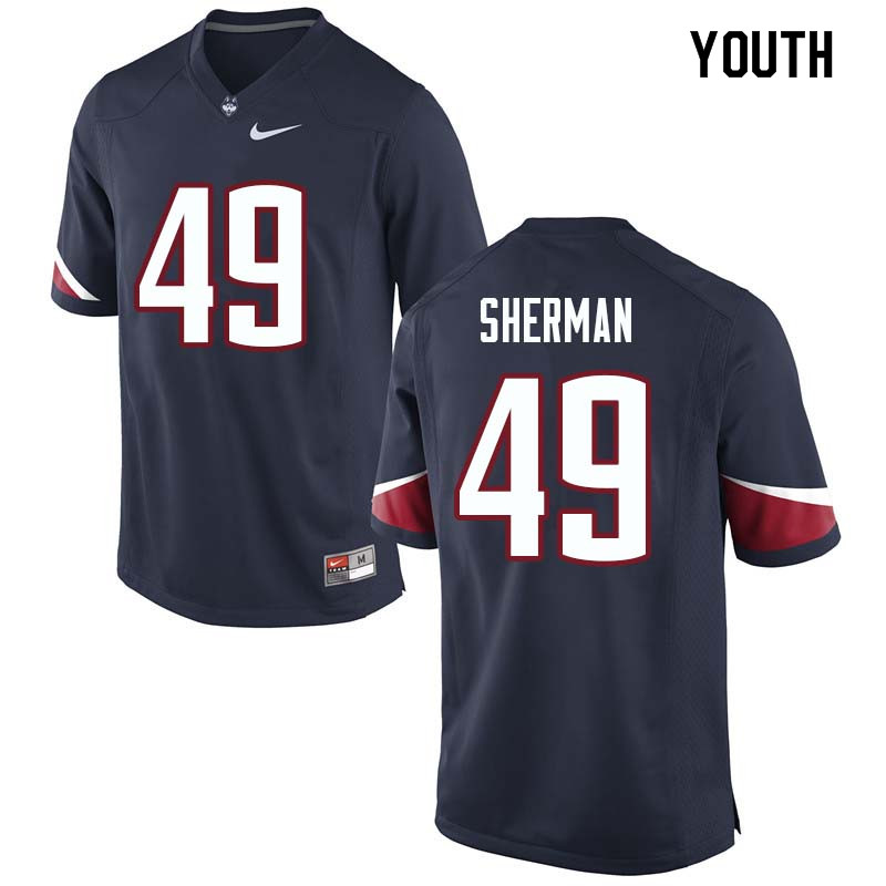 Youth #49 Anthony Sherman Uconn Huskies College Football Jerseys Sale-Navy - Click Image to Close